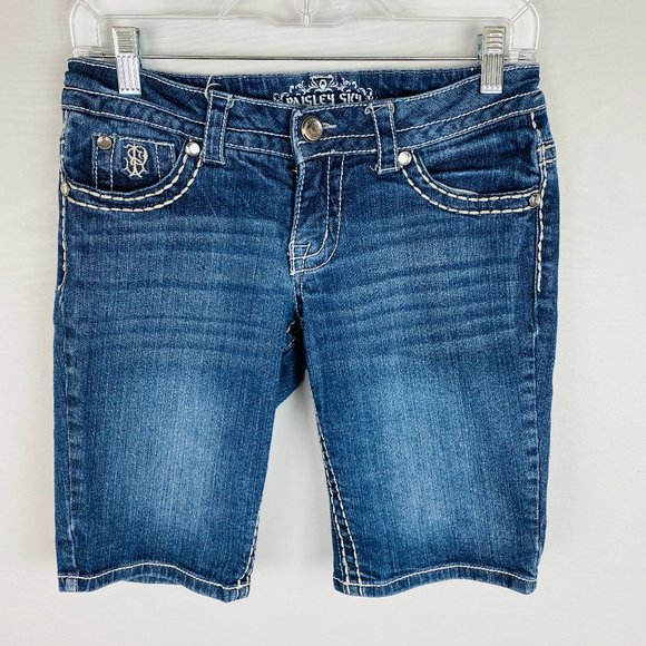 Paisley Bermuda Jean Shorts 2 - Picture 1 of 5